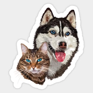 Cat and husky Sticker